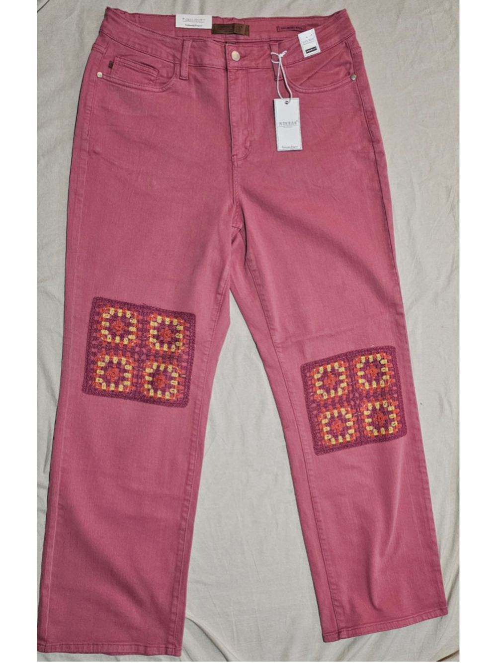 Women's Judy Blue High Rise Jeans 18W Pink with Crochet Patches